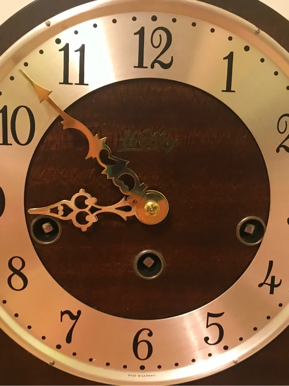 Classic Mantel Clock in Dark Brown and Gold